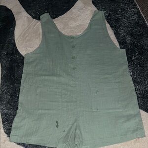 Green Sleeveless Button-Up Romper